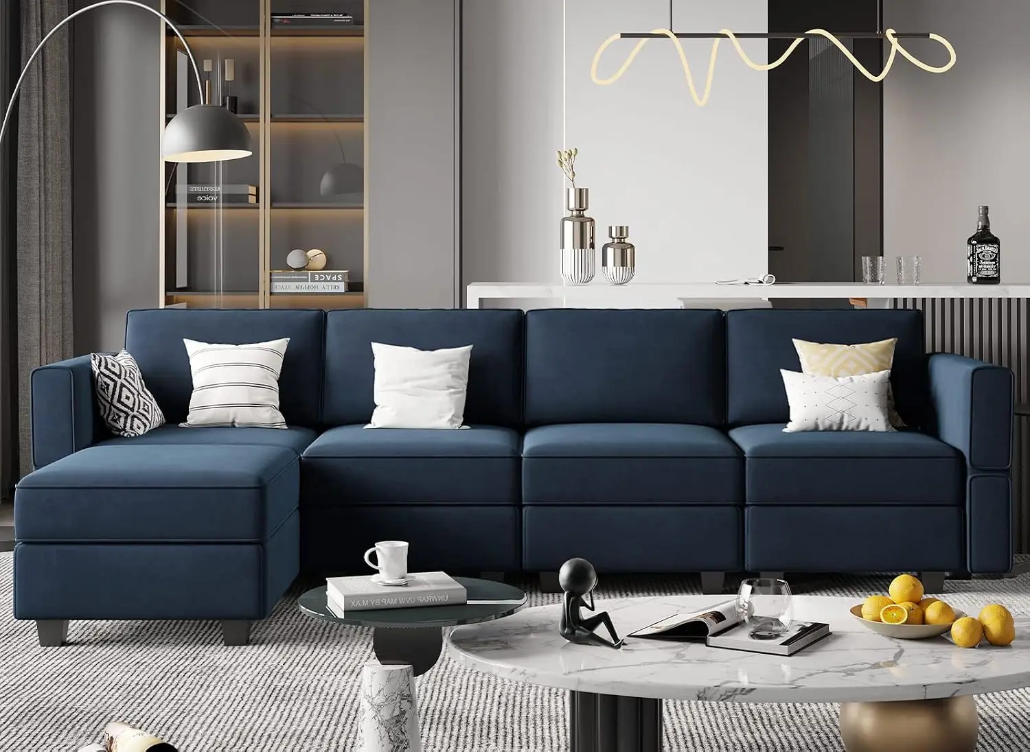 Velvet Modular Sectional Sofa with Reversible Chaise Storage L-Shape 4-Seat Convertible, Customized