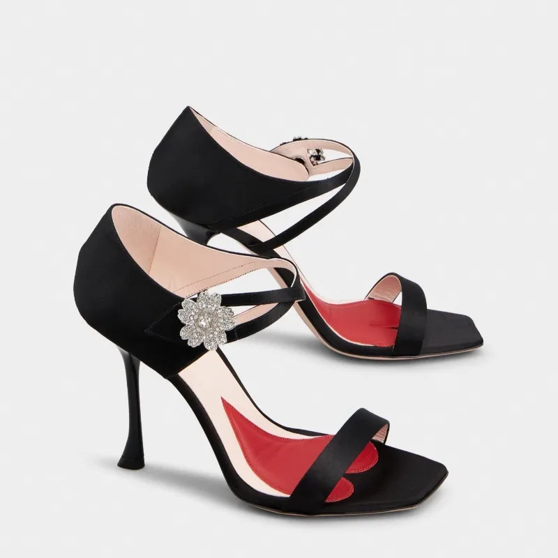 New Women's Sandals French Romantic High Heeled Sandals for Woman Luxury Rhinestone Wedding Shoes Designer Shoes Sandalias Mujer
