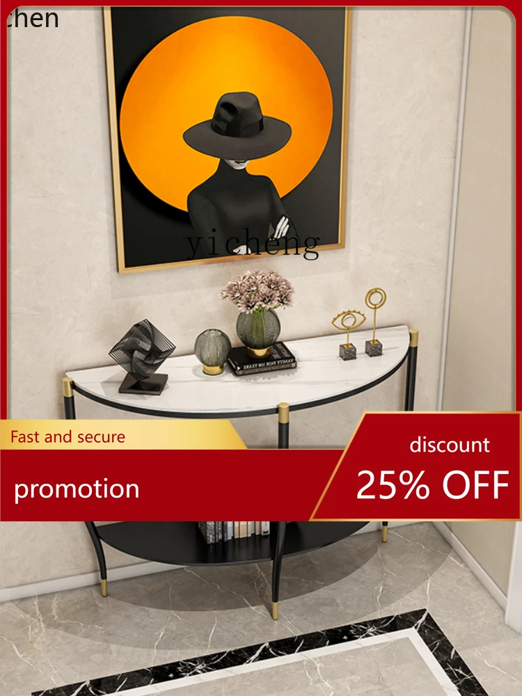 YFY  Circular Arc Stone Plate Semicircle Console Tables Wall Side Table Entrance Cabinet Console
