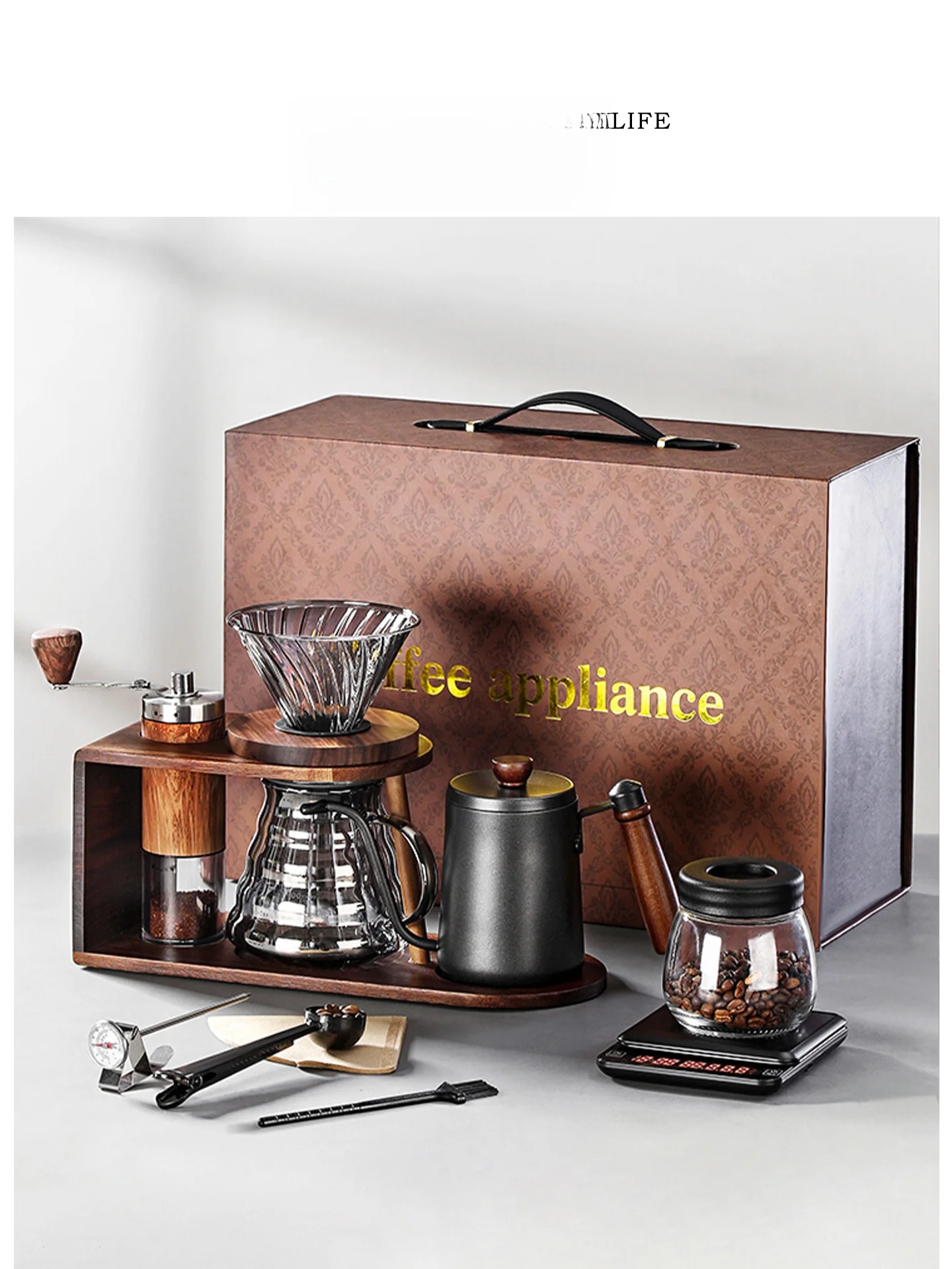 

Tlife Infernal Coffee Pot Set Japanese Sle Gift for Birthday And Vntine's Day Wooden Handle Glass Material for Two People