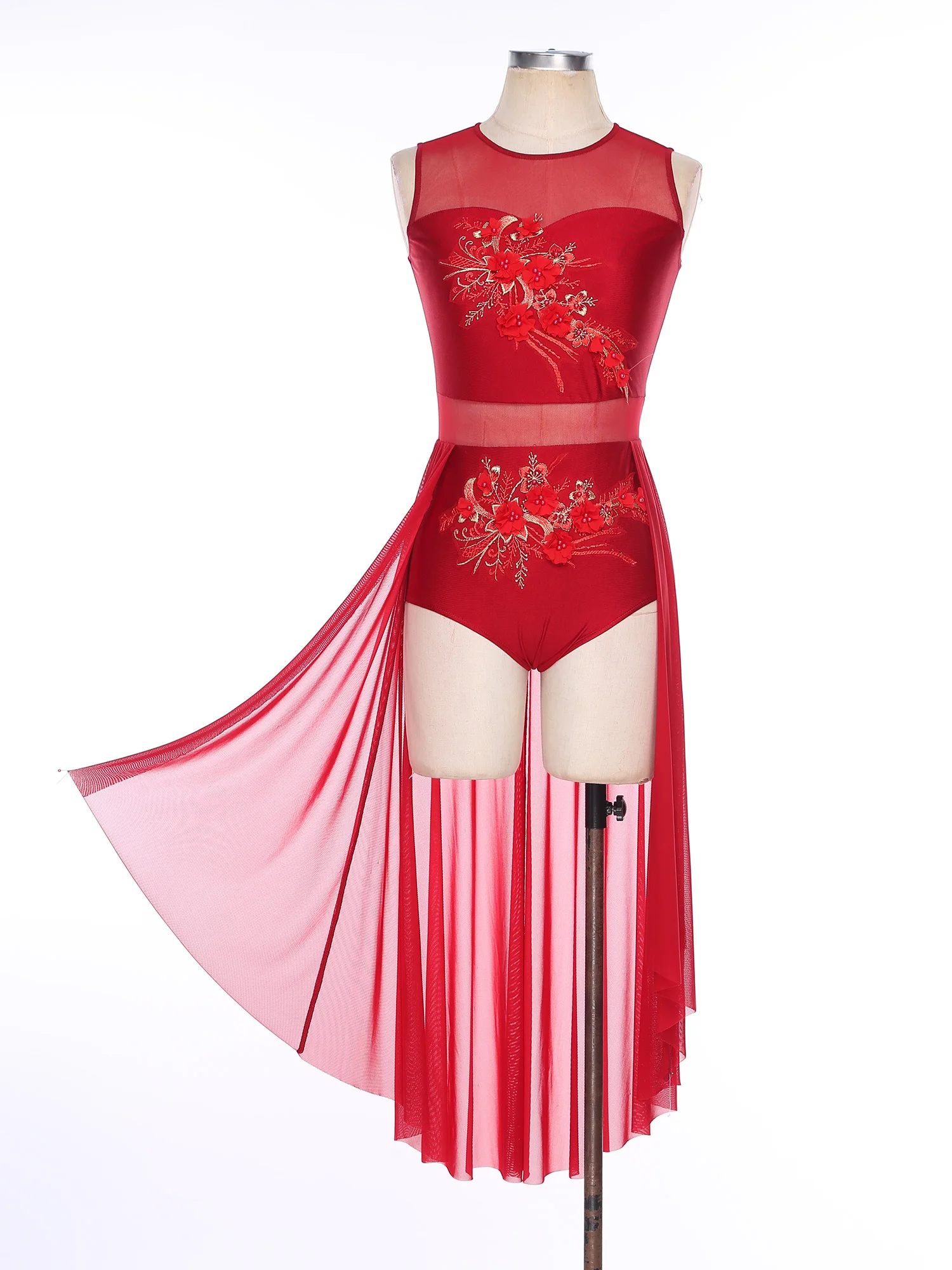 المرأة بلا أكمام فستان رقص معاصر غنائي ثلاثي الأبعاد زين زهرة التطريز انقطاع الظهر تراكب فستان متدفق #4