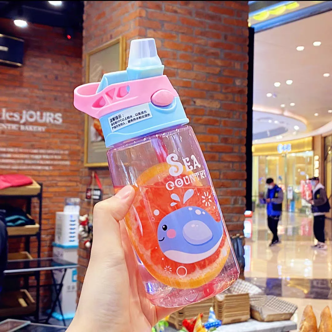 480ML sports cup Sippy cup Creative cartoon student sippy cup Portable leakproof water bottle outdoor ocean