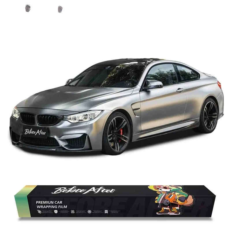

BeforeAfter1.52*18m Self-adhesive Decoration Vinyl Wrap Films Electroplate Metallic Car Matte Metal Silver
