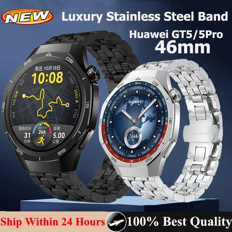 22mm Luxury Stainless Steel Band For Huawei Watch GT5Pro 46mm Bracelet Strap For Huawei GT2 3 4 5 46mm/GT2Pro GT2e GSPro GS3 3i