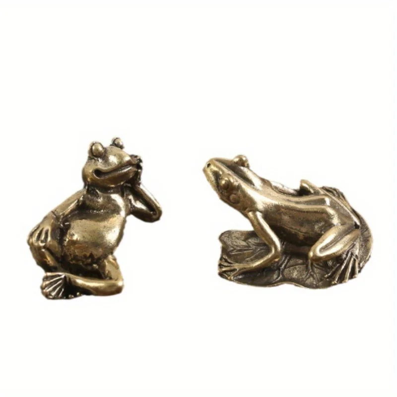 1Pc Brass Sleeping Frog Solid Ornaments Office Tea Table Desktop Craft Copper Ware