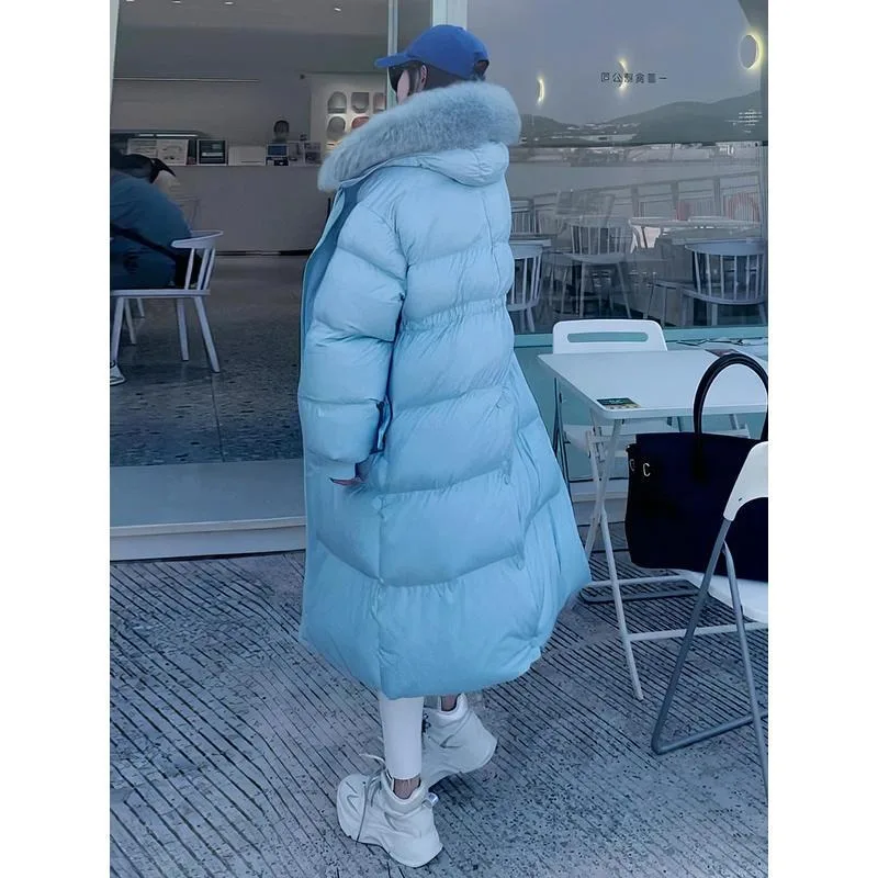 2023 New Women Down Jacket Winter Coat Female Fox Fur Collar Thicken Parkas White Duck Down Outwear Slimming Mid Length Overcoat