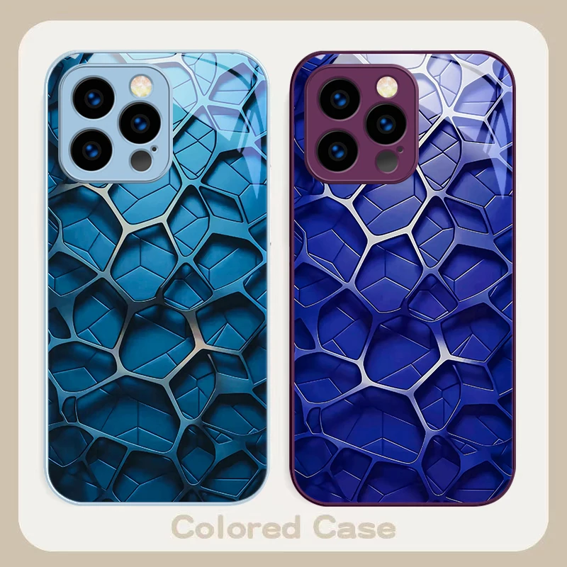 Nucleo a nido d'ape esagonale per iPhone 17 Air 16 E 15 14 13 Plus 12 mini 17 Pro Max 11Pro XR Xs X 7 8 11 Custodia per telefono in vetro temperato