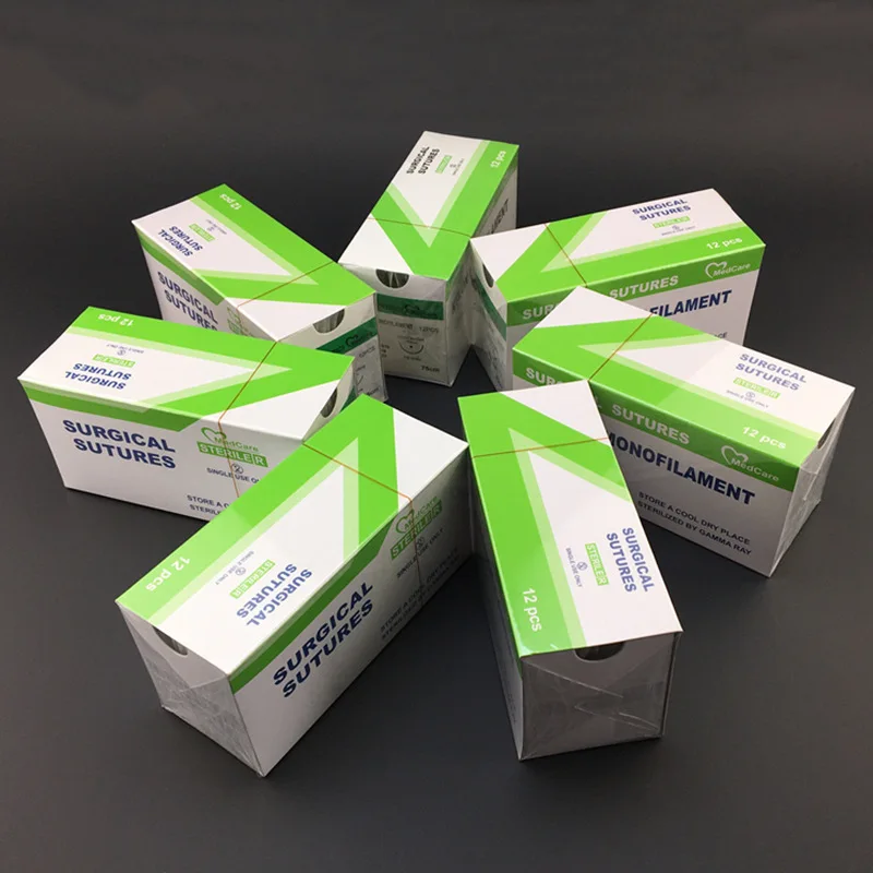1box 75CM Dental Implant Disposable Nylon Thread 4-0 Inverted Triangle Round Needle Pin Sewing Needle Thread Dentistry Materials