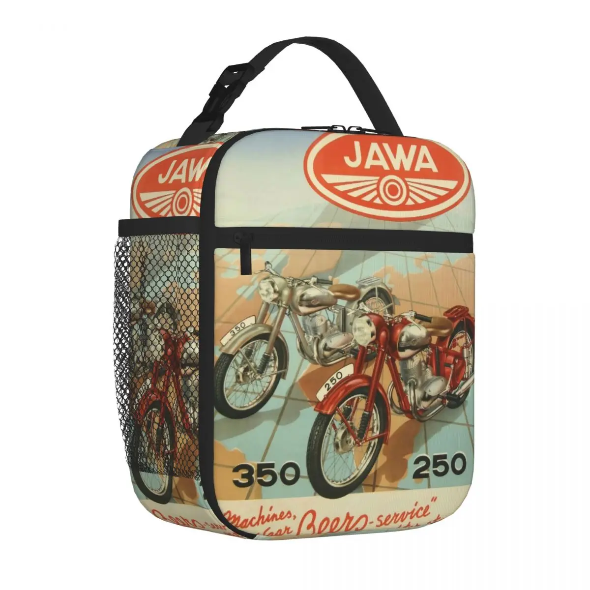 Hot Sale Jawa Motorcycles 1965 Plant Print Lunch Handbag Grocery Carry School Lunch Bag