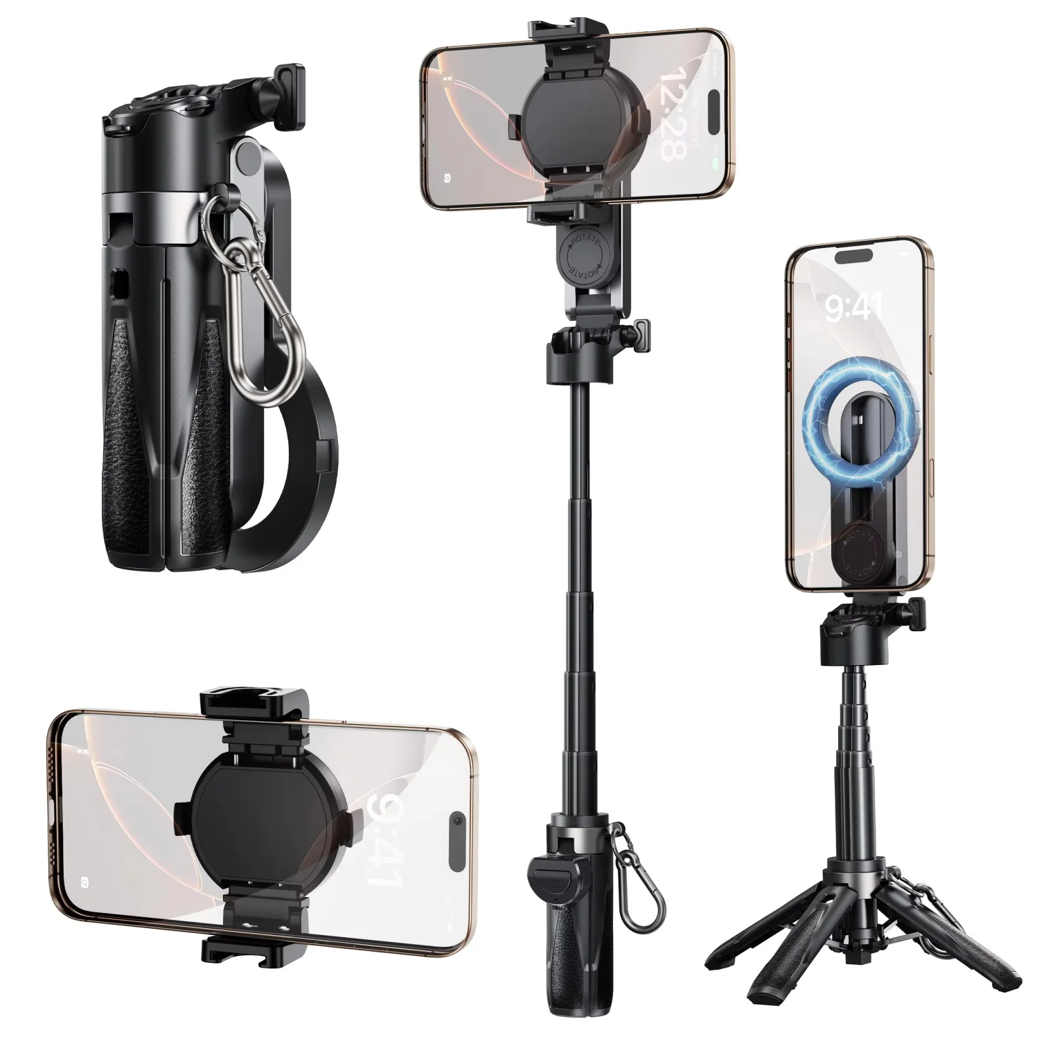 Bastão de Selfie Magnético 4 em 1 com Tripé - Suporte para Celular Extensível com Controle Remoto Sem Fio Destacável, para Fotografia, Transmissão ao Vivo, Viagens