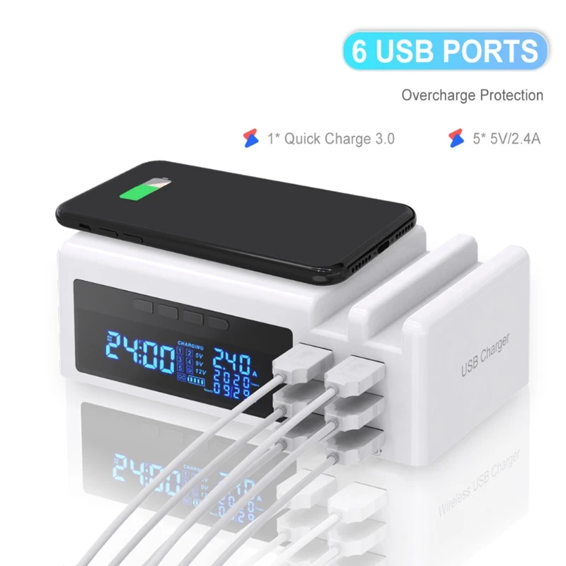 Dropship 6-port for QC  for Smart USB Wireless  Portable Fast Charging Station for Multiple Devices Desktop Travel