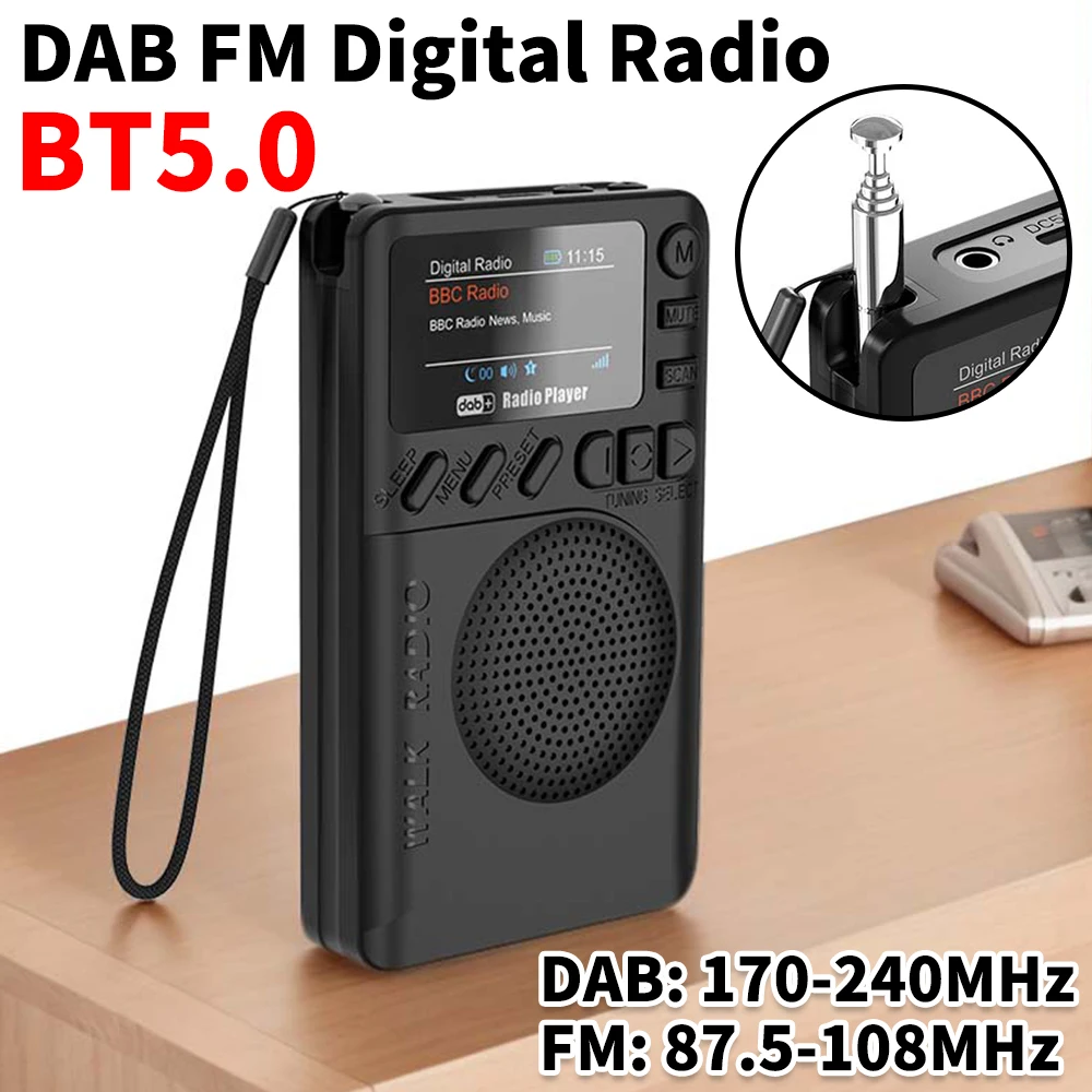 

Wireless BT 5.0 DAB+ Digital Radio Portable FM Radio Rechargeable Color Screen MP3 Play Loudspeaker LCD Display Speaker Camping