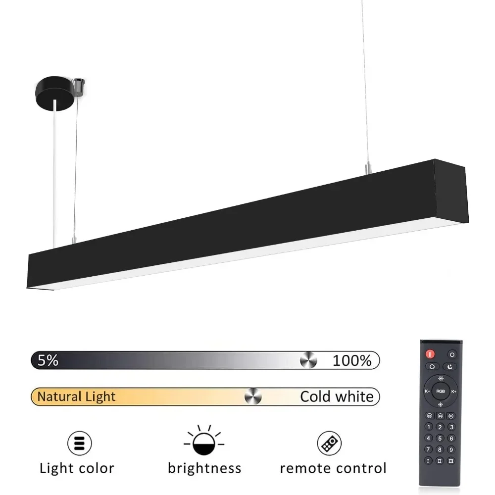 JOYINLED 30W LED Pendant Light for Dining Room and Office, Height Adjustable, 120CM, Black, Color Rendering Index 2800-6500K