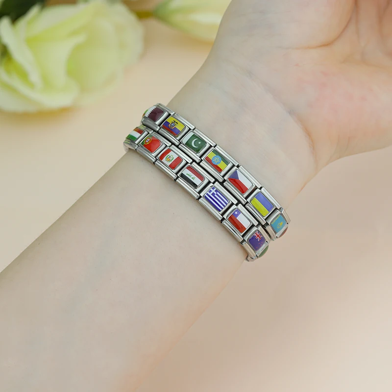 Hapiship 2024 Women\'s New Fashion World National Flag Italian Charm Beads Fit 9mm Bracelet Stainless Steel DIYJewelry Gift TZ015