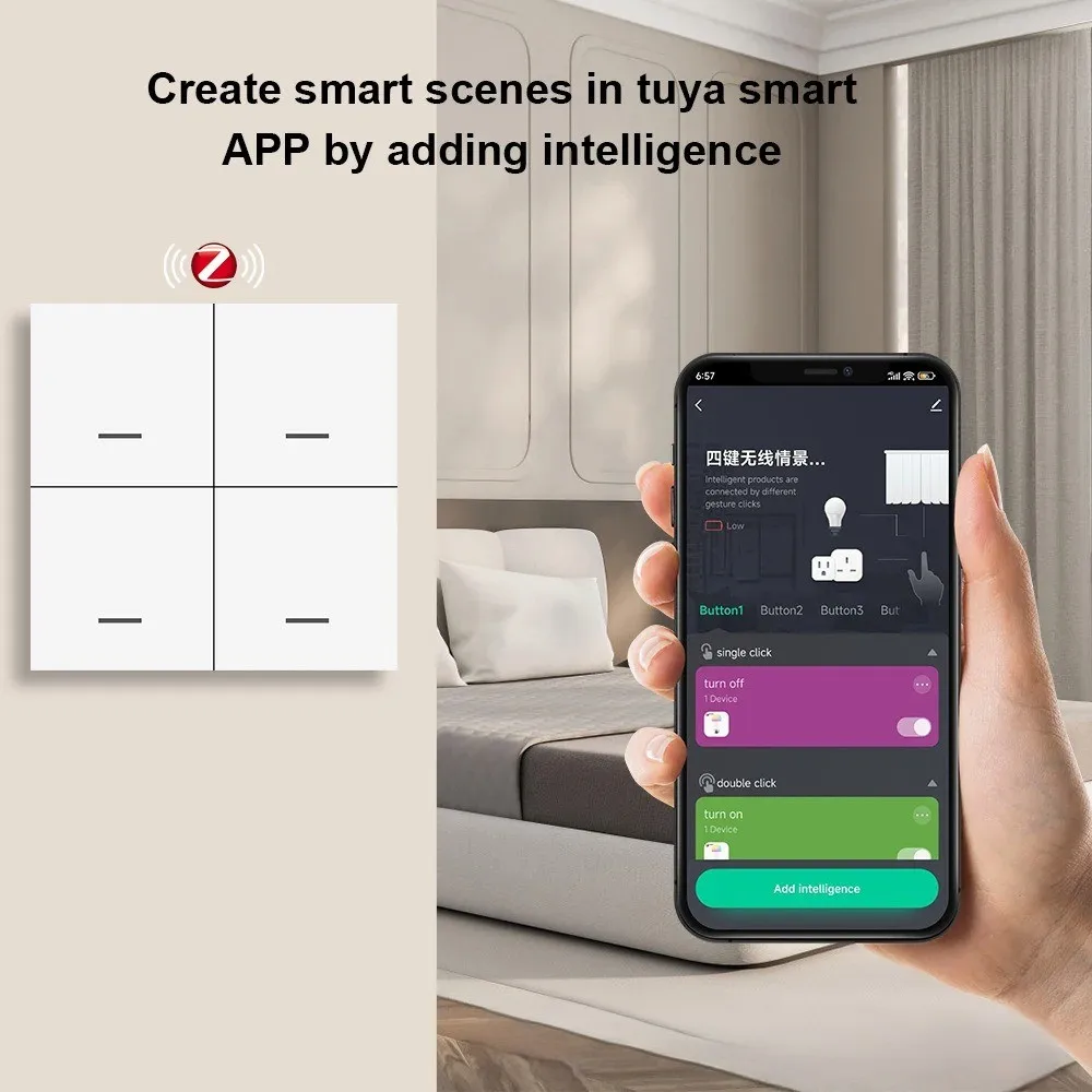 Interruptor de escena Zigbee, pegatina aleatoria de cuatro botones, interruptor de escena de cuatro botones compatible con tuya Z2M