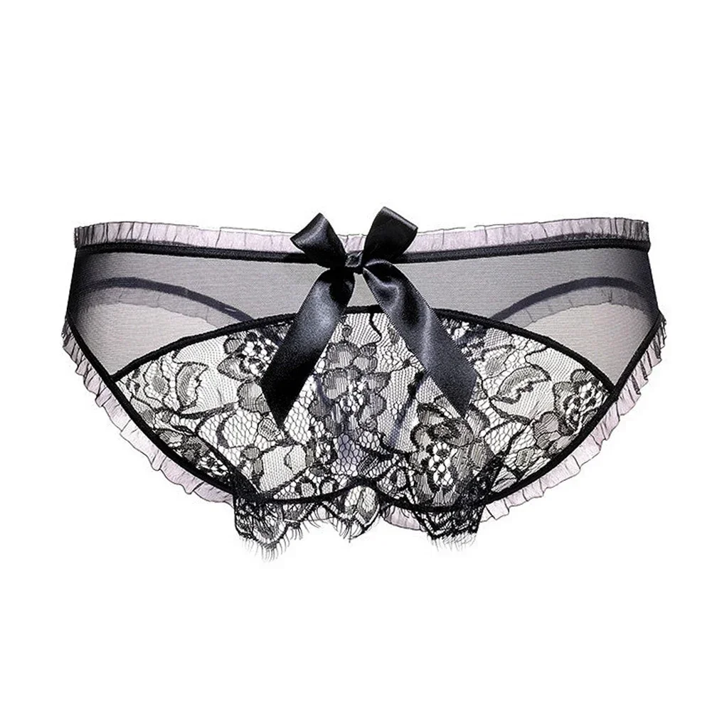 Sexy Lingerie Women Panties Mesh Crotchless Lace See-Through Hollow Temptation