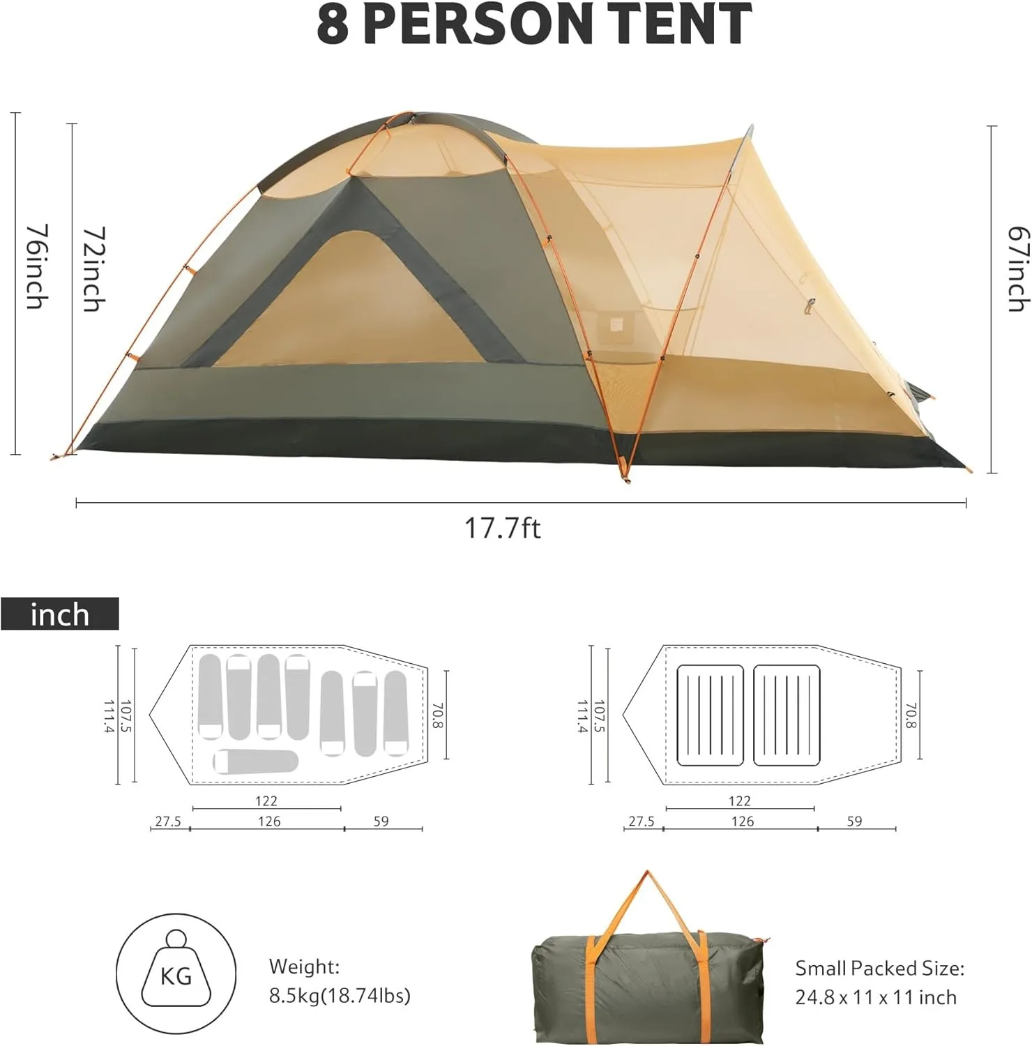 OEM 4 Season Family Camping Tent - Waterproof Double Layer Dome Tent With Vestibule For Hiking, Backpacking & Outdoor Adventures