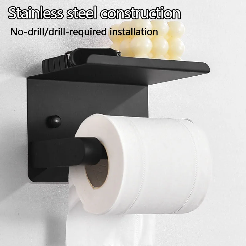 حامل لفافة مناديل المرحاض على الحائط لاصق أو برغي  موزع تخزين الحمام متعدد الوظائف من الفولاذ المقاوم للصدأ