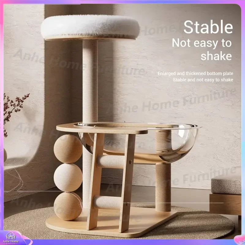 All Wood Vertical Cat Scratching Board Climbing Frame Modern Design with Sisal Rope and Cardboard Bed for Cats Indoor Cat