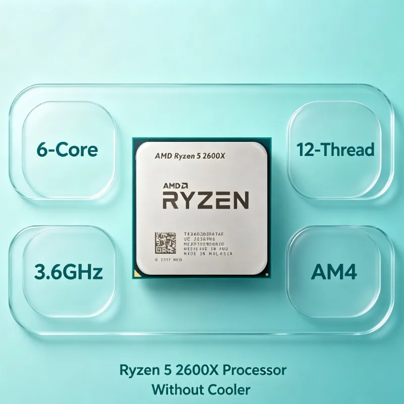 Processador R5 2600X 3.6GHz 6 Núcleos 12 Threads 95W LGA AM4 CPU de Desktop Sem Cooler Para PC Gamer Multitarefa AM4