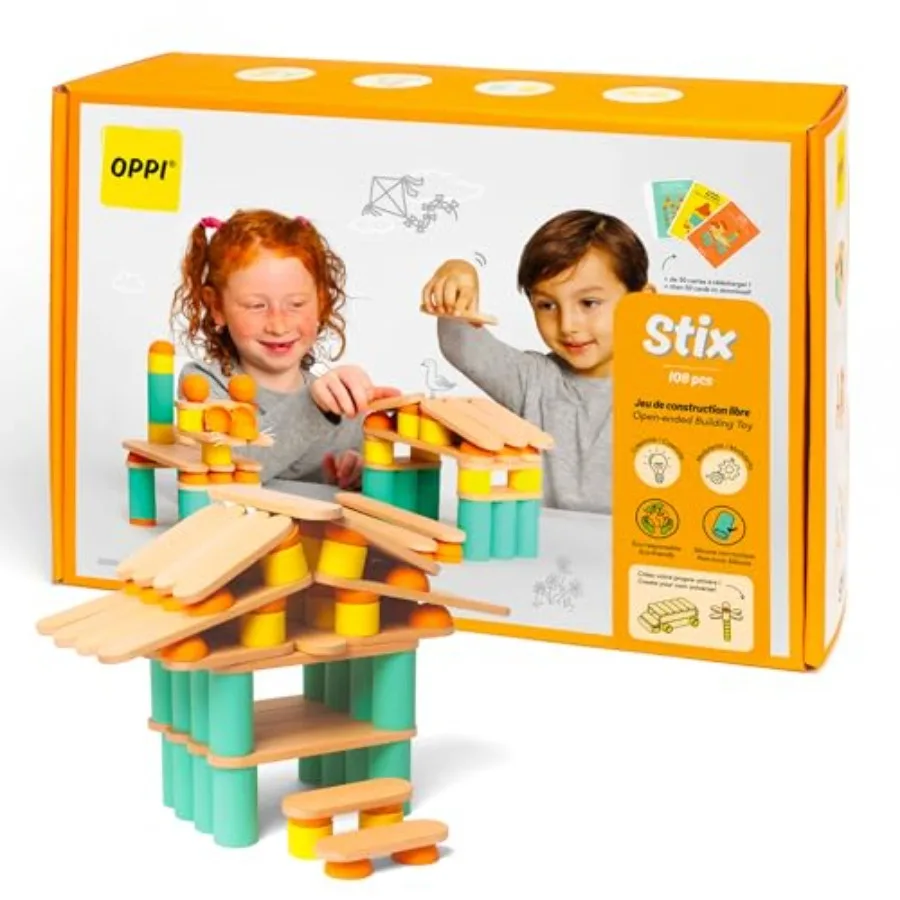 

Набор Stix из 108 деревянных блоков для детей от 2 до 12 лет – прочные строительные блоки для малышей, развивающие творческие способности и навыки конструирования.