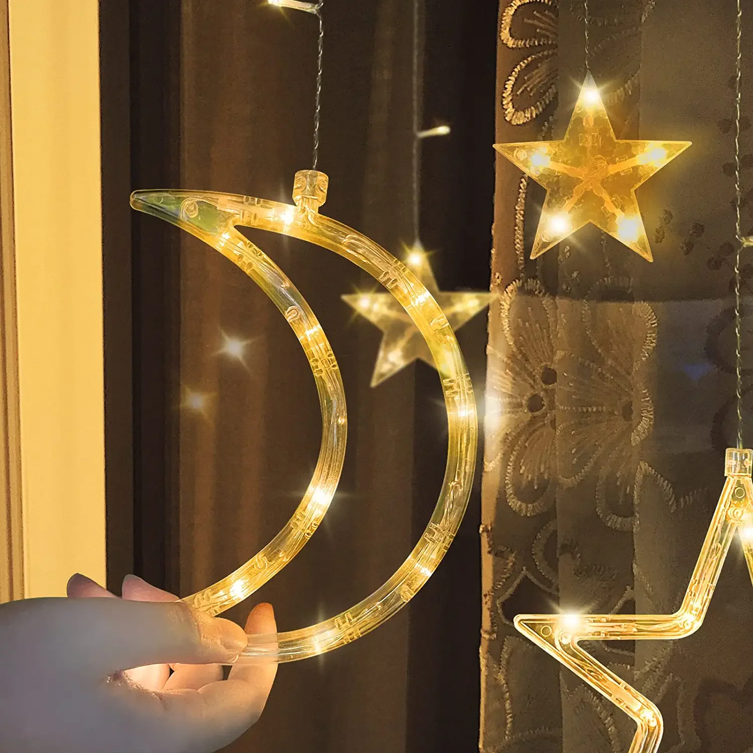 Star and Moon String LED Lights Curtain String Light Fairy String Lights for Valentine Wedding Birthday Christmas Party Supplies