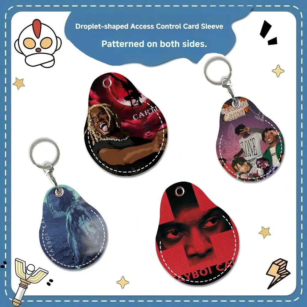 Rapper Playboi Carti PU Card Holder Keychain Key Ring Door Lock Access Tags Card Case Keychain Access Card Key Tag Ring