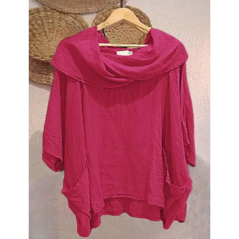 

Fashion Women Scarf Summer Blouse Shirt 2025 New Womens Solid Short Sleeve Round Neck Pocket Top Casual Smock Pullover Commuting