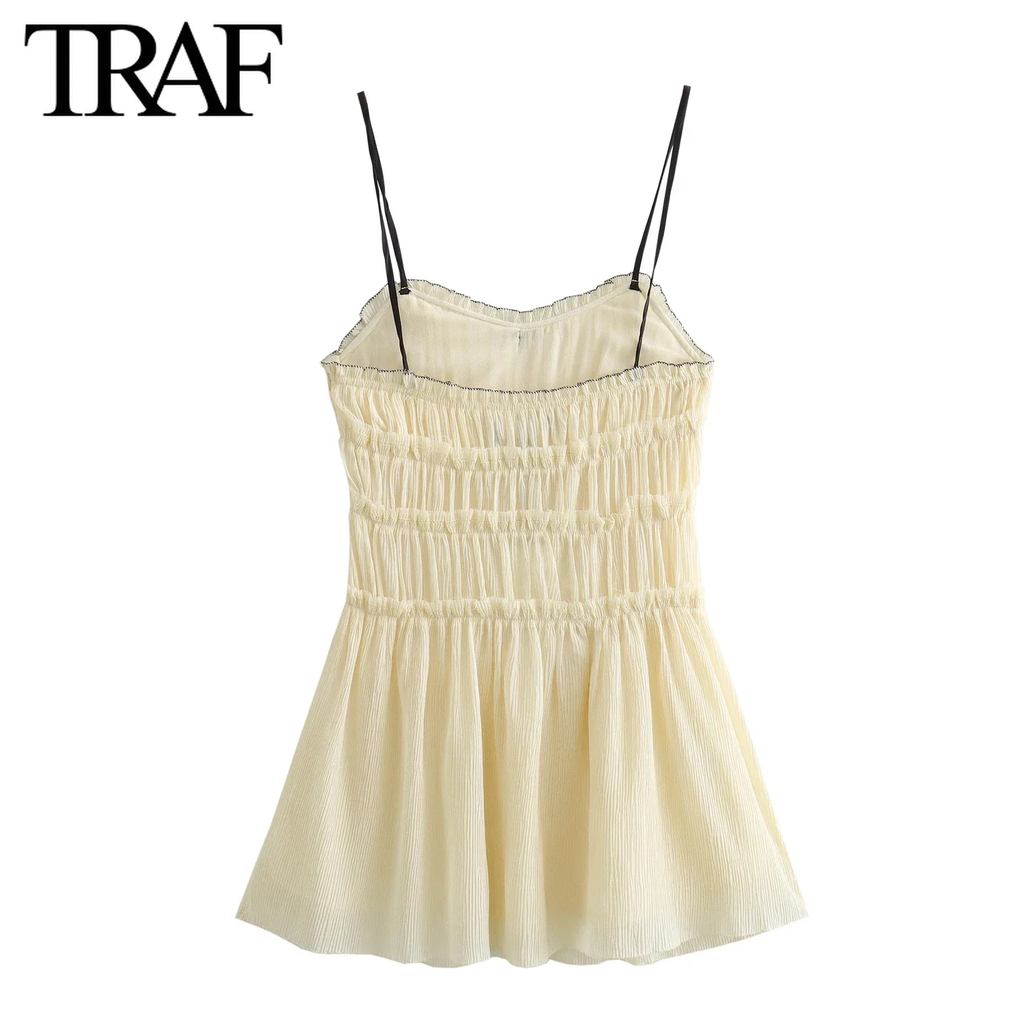 TRAF Women Fashion Summer Layered Splicing Bow Texture Sleeveless Sexy Sling Backless A-line Mini Dress Chic Female Evening