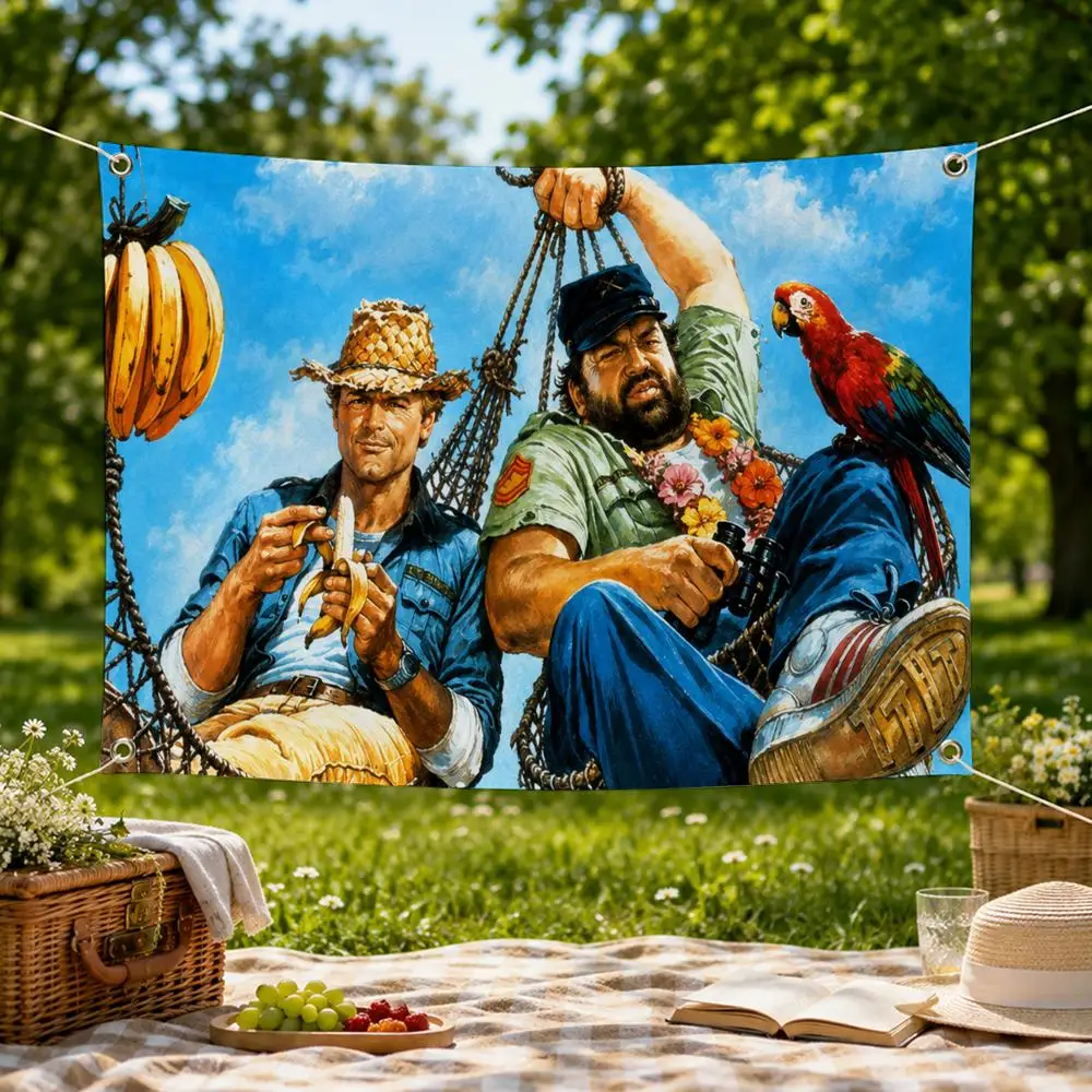 Terence Hill Anime Bud Spencer Flags Wall Hanging Flag Banner for Bedroom Dorm Party Festival Camping Indoor Outdoor Decor