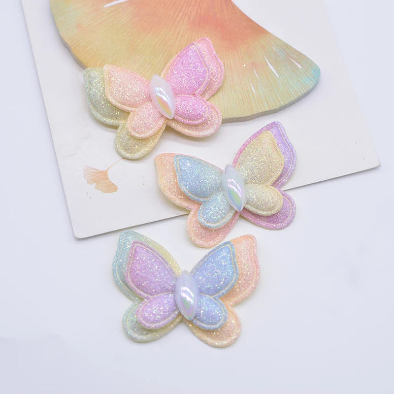 10Pcs 42*32mm Glitter Butterfly Padded Appliques for DIY Clothes Hat Shoes Sewing Patches Headwear Hair Clips Bow Decor