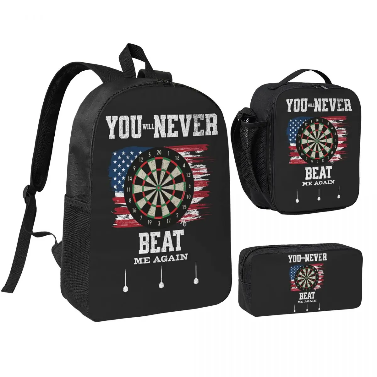 Dart Board Arrow Target Backpack Student BookBag School Bag Shoulder Bags 3ps Insulated Lunch Bag Pencil Case