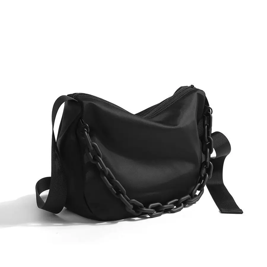 

Crossbody Bags For Women And Men Japanese Fashionbale High Capacity Casuap Sports Chain 2023 New Solid Color Black Zipper Nylon