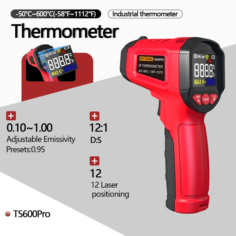 

Digital Infrared Thermometer -50~600℃ / -58~1112℉ Contactless Temperature Tester 12 Laser Pyrometer LCD Non-Contact Pyrometer