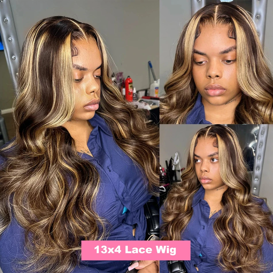 13x4 Ombre Highlight Body Wave Lace Frontal Wigs 13x6 4/27 Colored Wigs Lace Front Human Hair Wigs Transparent Closure Wig