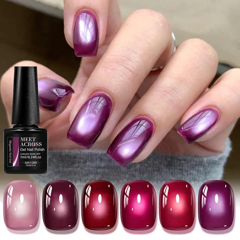 7 قطعة الشتاء الأحمر ارتفع القط المغناطيسي هلام مسمار مجموعة طلاء الأظافر الزجاج الخرز المغناطيسي شبه دائم نقع قبالة الأشعة فوق البنفسجية هلام الورنيش لعيد الحب #4