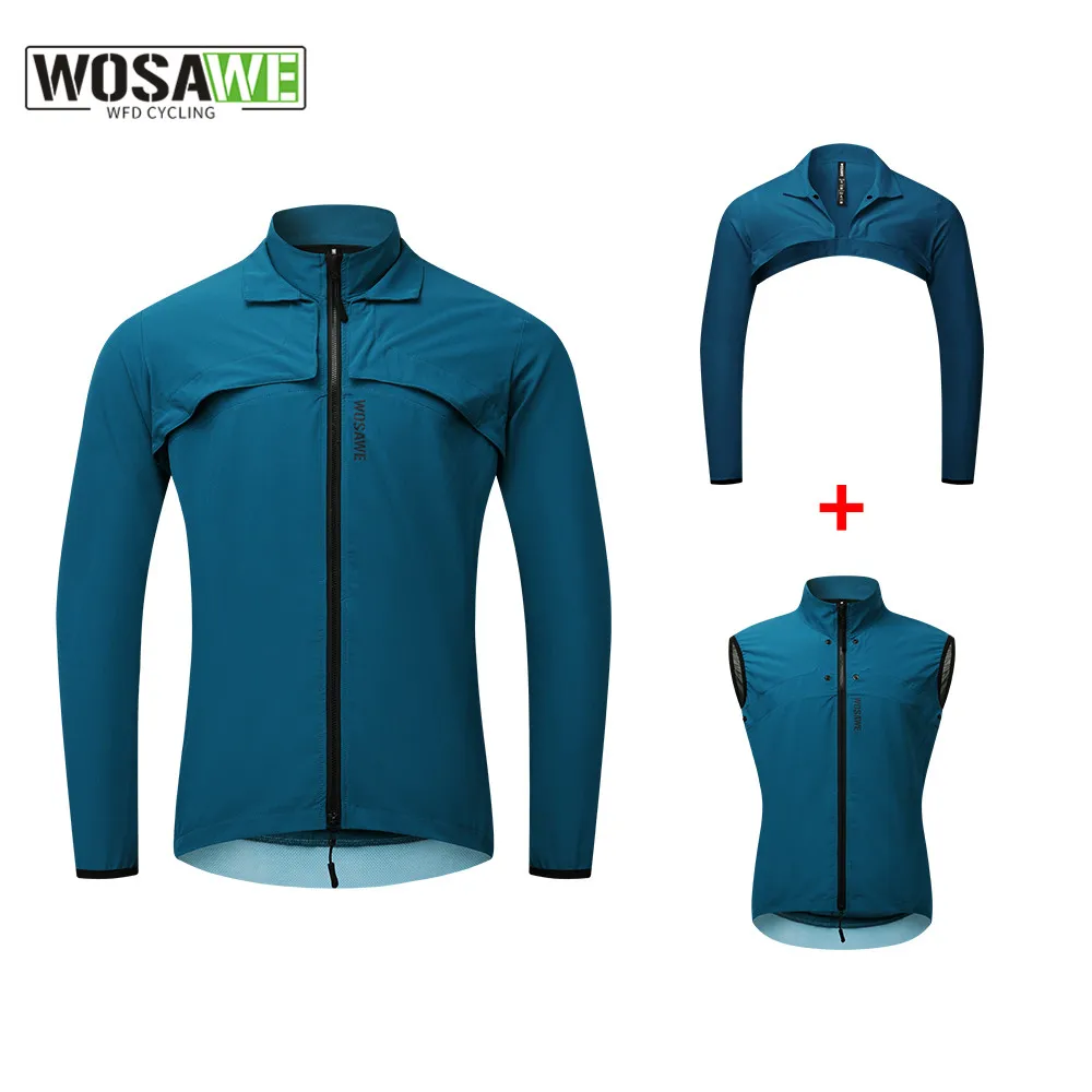 

WOSAWE Ultralight Men Windproof Reflective Cycling Jacket MTB Bicycle Long Sleeve Windbreaker Sleeveless Vest Bike Coat Jersey