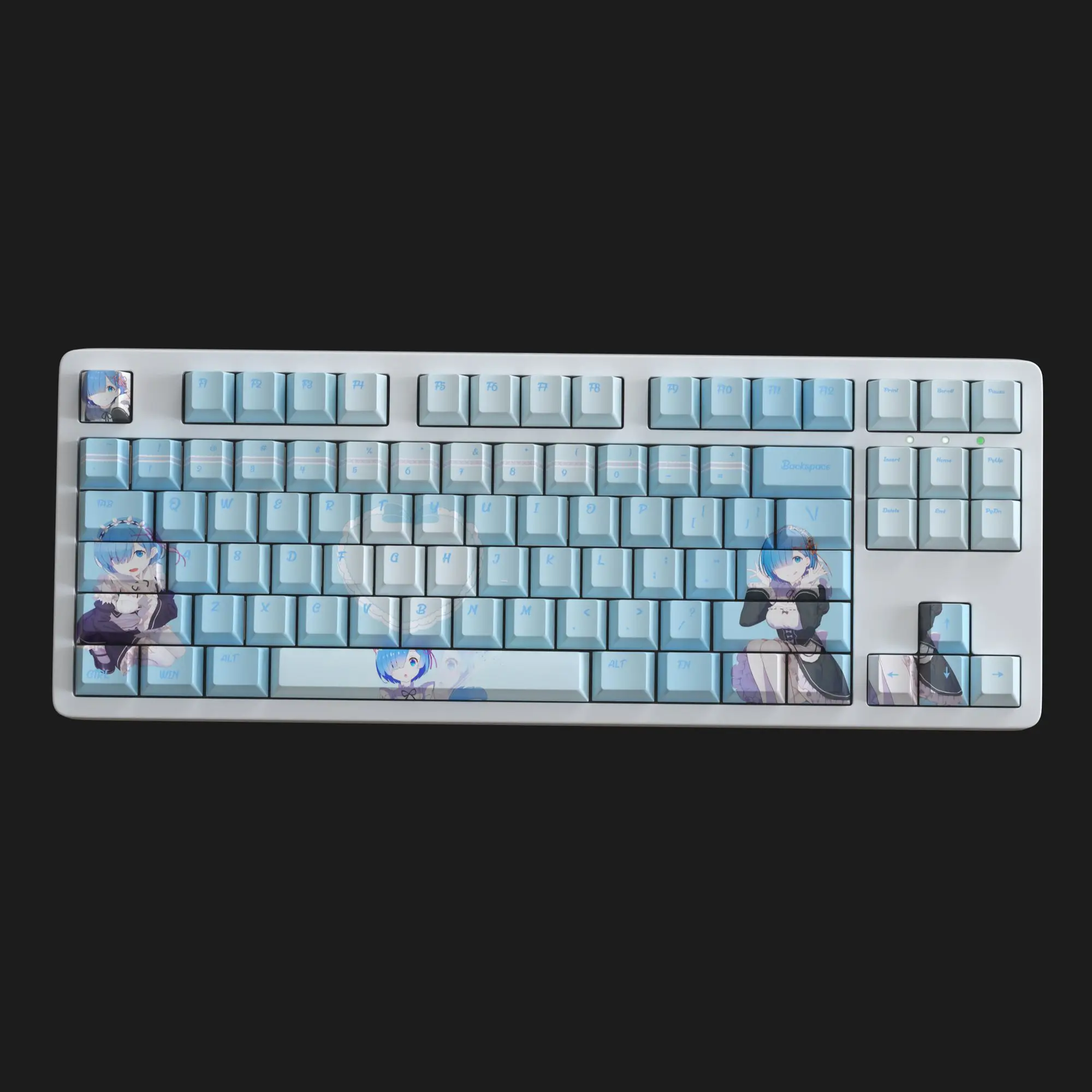 125 Key Rem Blue Keycap Side Carving Cherry Profile Anime Keycap Double Shot Shine Through PBT Keycap for MX Mechanical Keyboard