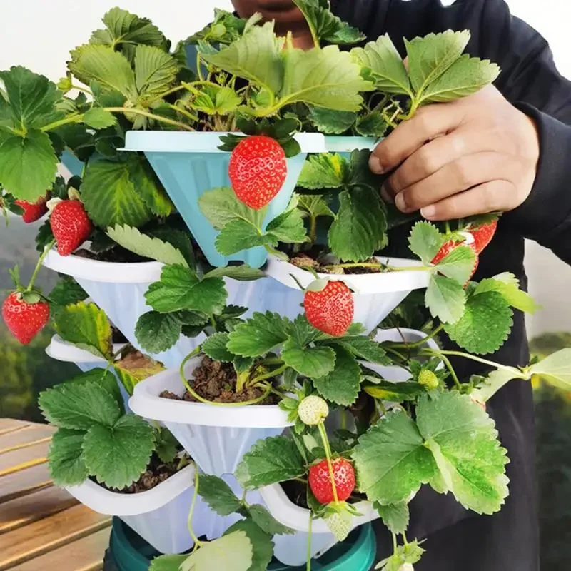 5pcs Stand Stacking Stand Stacking Planters Strawberry Planting Pots Indoor Outdoor Vertical Planter Set with Mobile Tray