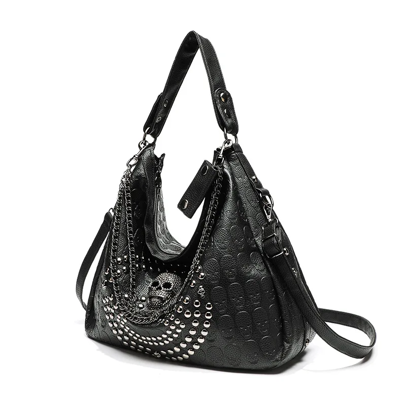 حقيبة يد جديدة على الطراز القوطي للنساء حقيبة حمل على طراز الدراجة النارية حقيبة سيدة كبيرة مثبتة عبر الجسم حقيبة كتف على شكل جمجمة C169