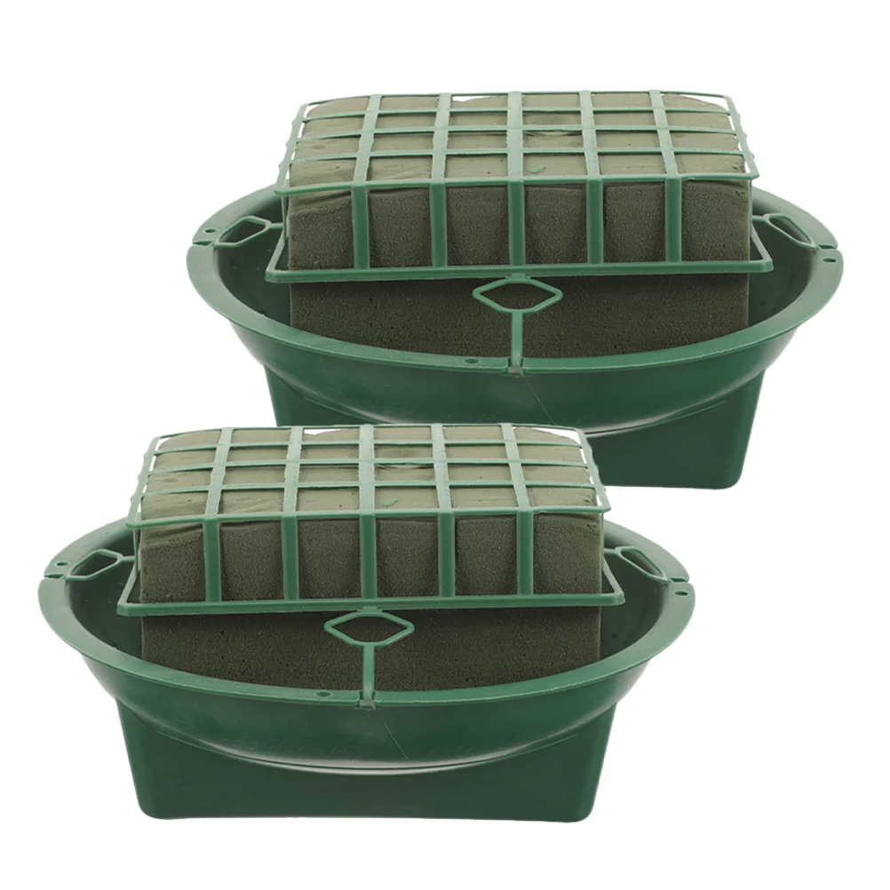 

2 Pcs Flower Mud Bowl Foams Cage Block Floral Boxes for Arrangements Plastic Packaging