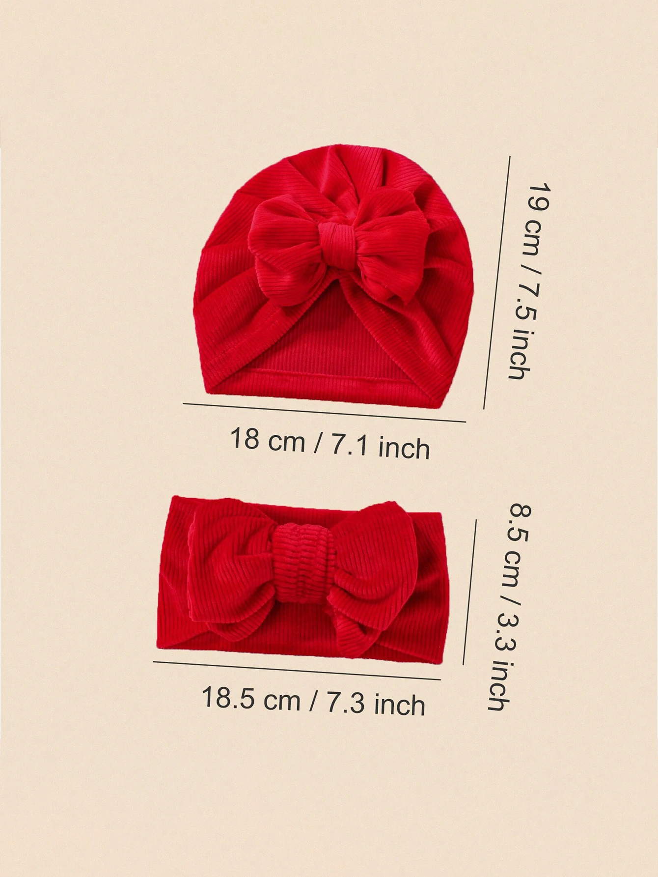 2pcs/set New Hot Selling Corduroy Red Bow Hair With Hat Soft Comfortable Baby Headband Cap Hairband Hat Combination Set