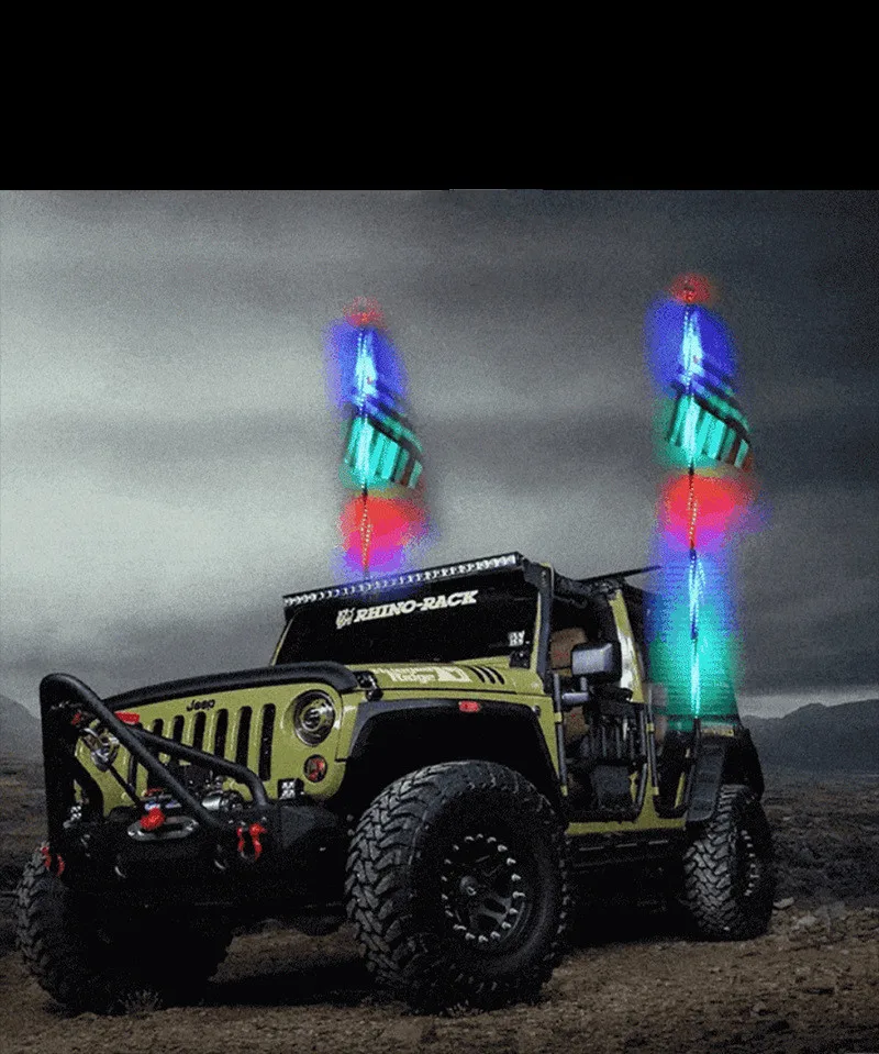 2PCS Bluetooth App LED Flagpole Whip Lights 1FT Adjustable With DrivingTurning brake light Mode for ATV UTV, Off RZR Buggy Dune