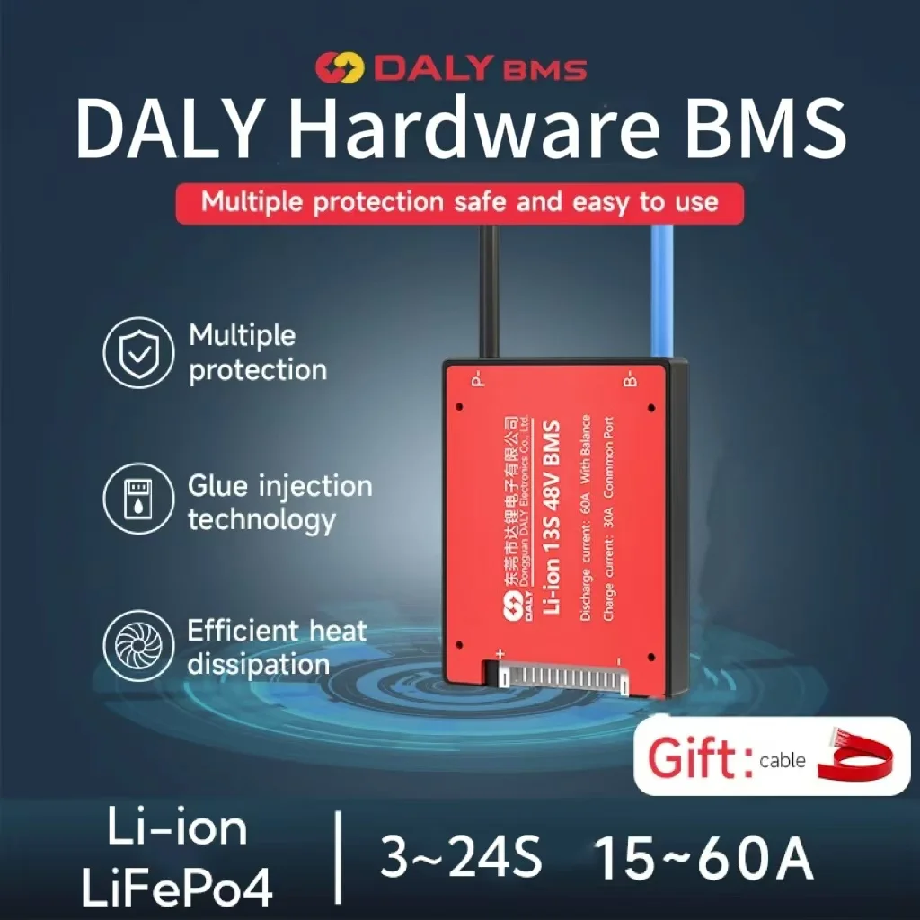 DALY BMS Hardware BMS Li-ion 7S 24V 10S 36V 13S 48V Lifepo4 4S 12V 8S 24V 16S 48V para batería de alimentación de 3,7 V y batería 18650