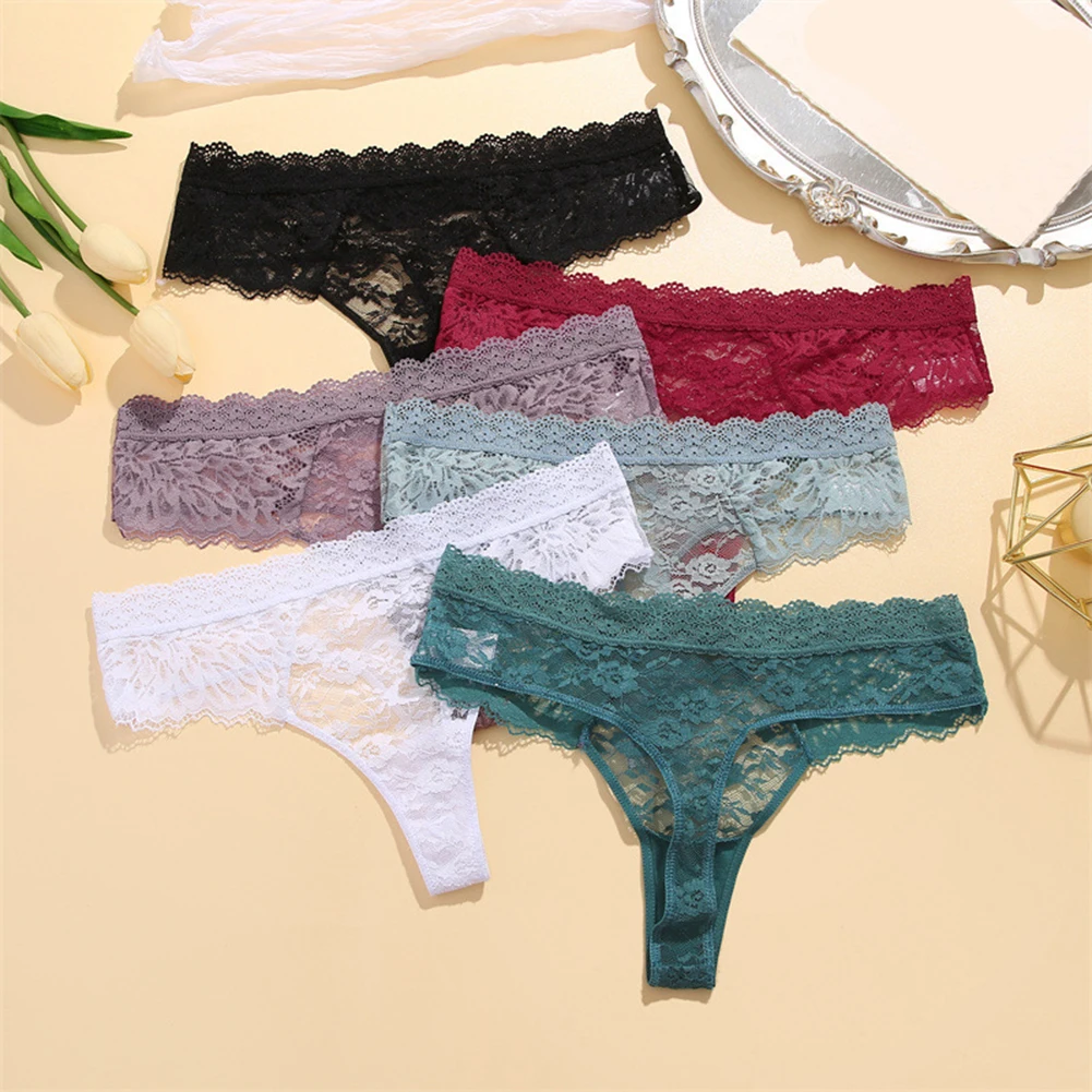 Women Sexy G-String Thong Briefs Mesh See Through Underwear Sheer Lace Lingerie Low Waist Panties T-Back Exotic Underpants