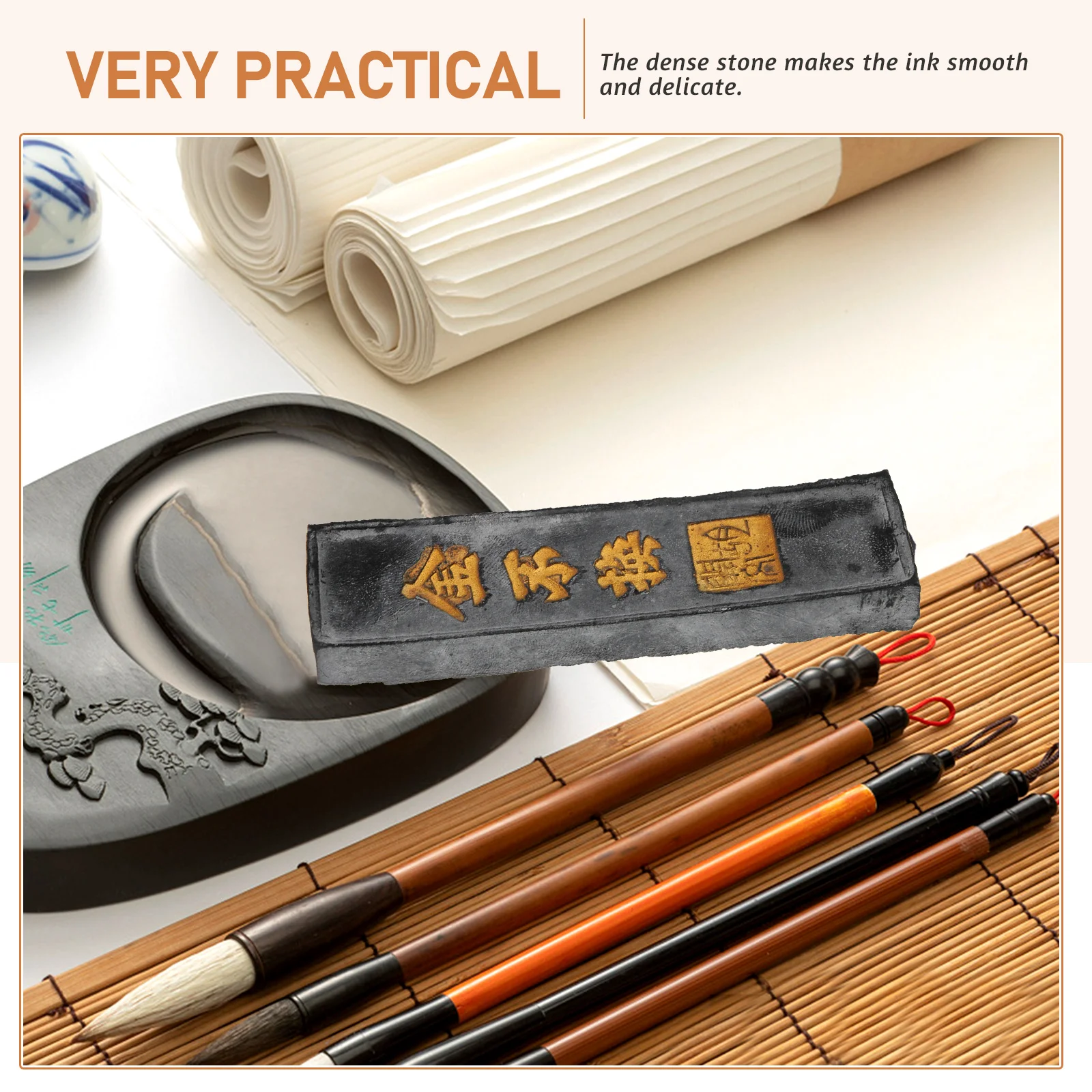 Ink Handmade Block Portable Chinese Calligraphy Stone Strip Stick Painting Office