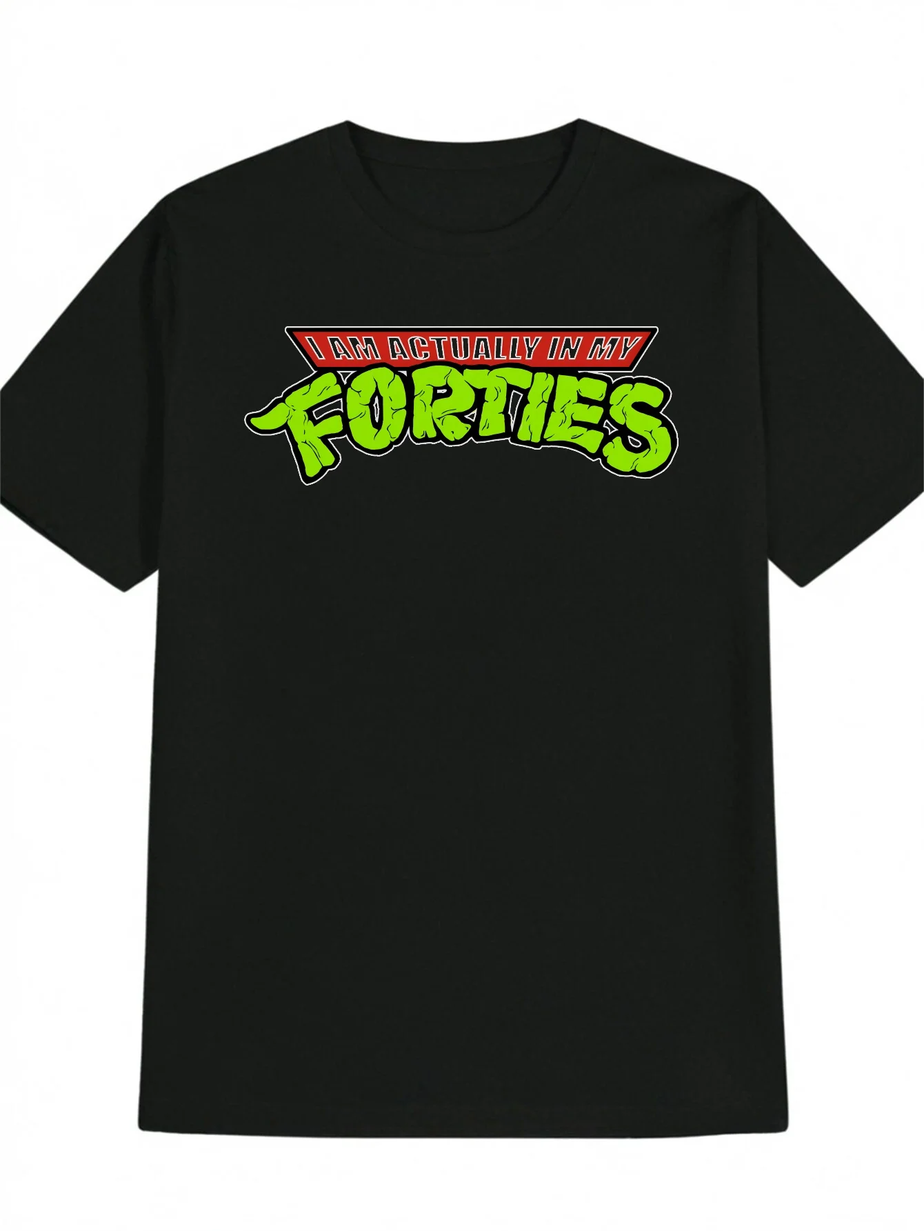 Men's Black Pattern T-Shirt-TEENTINIES'23FORTIES Red Frame Design-8090 's Vintage Everyday Casual-Machine Washable T-shirt-Generation X Millennials Birthday Gift-Lightweight Summer Top