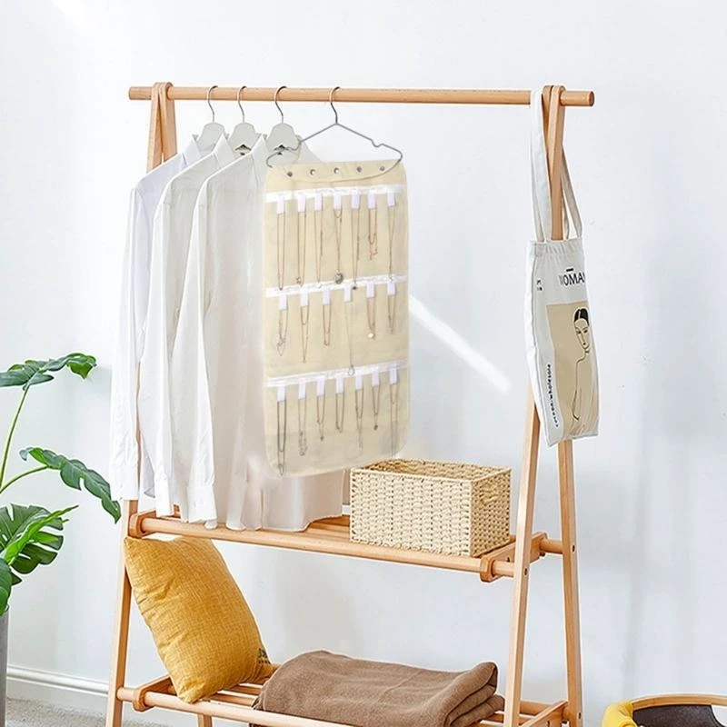 

Double Sided Hanging Jewelry Dustproof Storage Bag with Clear Pocket