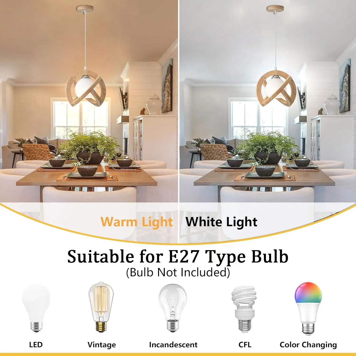 Wooden Ceiling Pendant Lamp Dining Light, Glass Pendant Light Kitchen Island, Round Hanging Lamp Living Room Home Decor Hallway