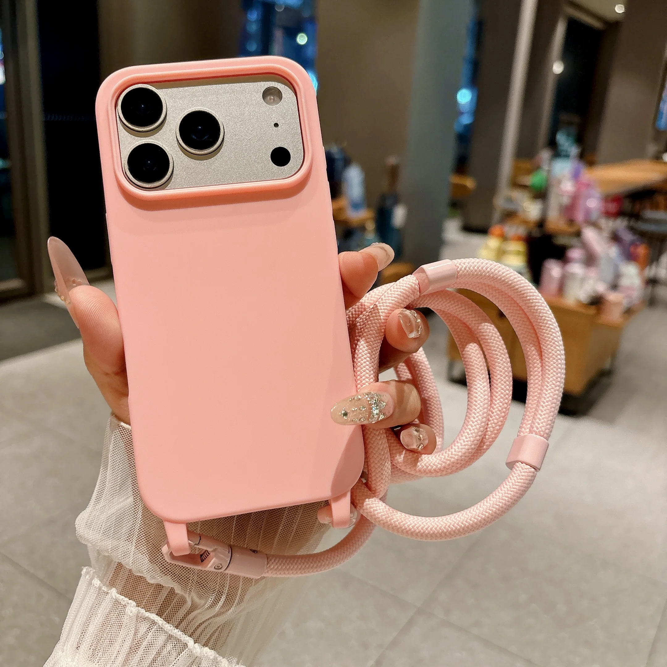 Matte Candy Color Lanyard Phone Case For iPhone 13 12 Mini 11 Pro XS Max X XR 8 7 6 Plus Shockproof Soft TPU Protective Cover view 4